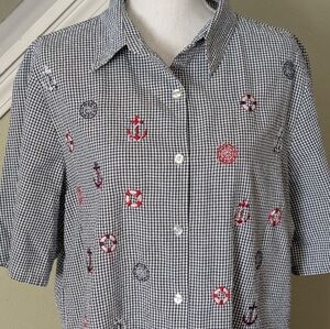 Bonworth Nautical Checkered Seersucker Blouse L